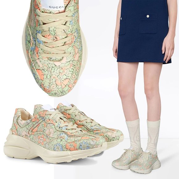 GUCCI SNEAKERS RHYTON LIBERTY LONDON FLORAL SHOES sz 37.5 G 7.5 US - Picture 1 of 15